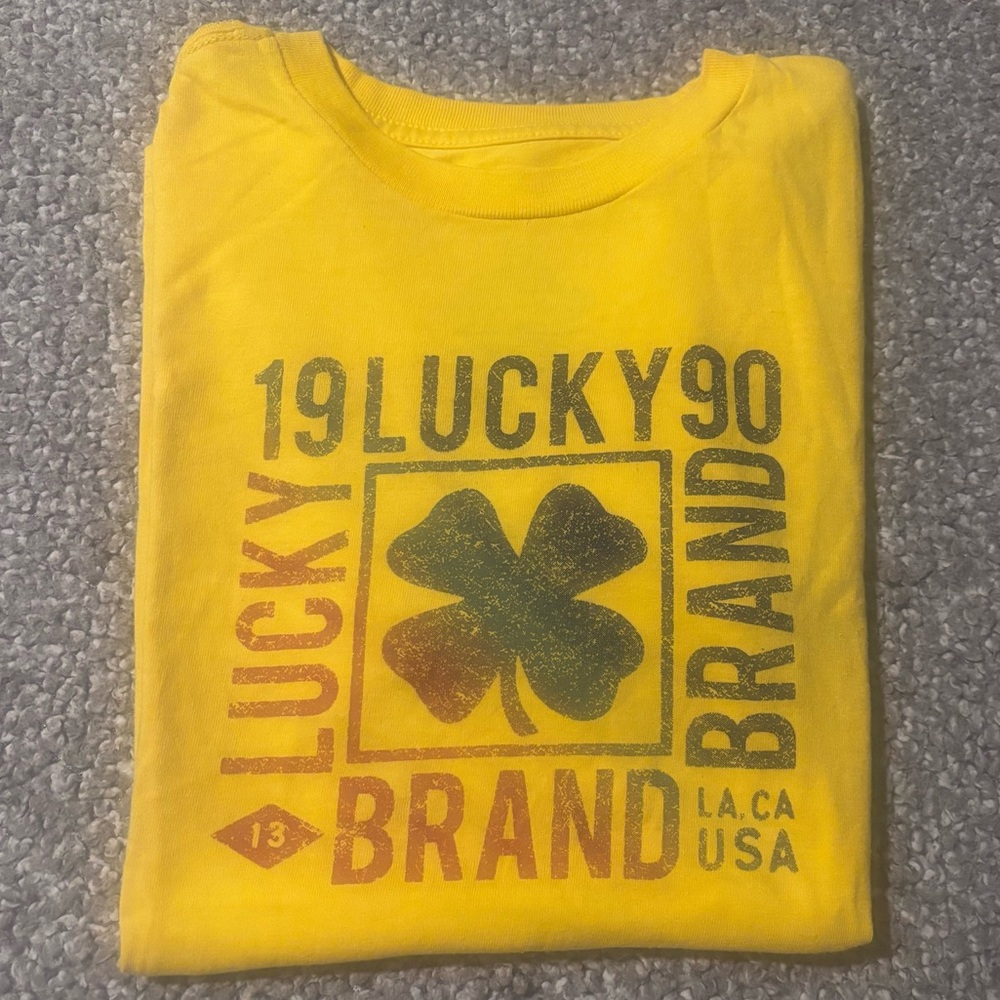 Lucky Brand Yellow Short Sleeve Tee with Graphic Design